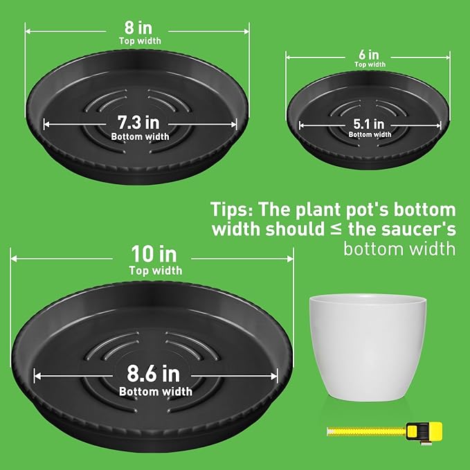 18 Pack Plant Saucers of 6 inch & 8 inch & 10 inch , Durable Plant Trays for Indoors Outdoors, Clear Plastic Flower Plant Pot Saucer, Made of Thicker, Stronger Plastic, with Taller Design (6"+8"+10")