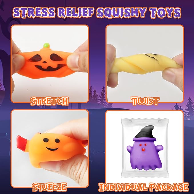60PCS Halloween Squishy Toys for Kids, Halloween Party Favor for Kids, Halloween Classies Character Squishy Toys, Mochi Toys for Trick or Treat, Classroom Rewards, Goodie Bags