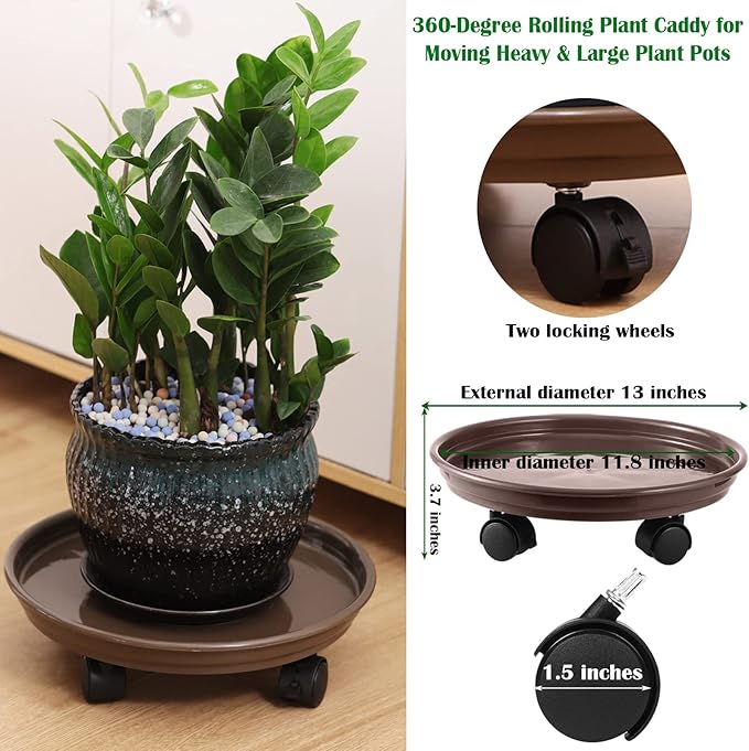 7 Packs Plant Caddy with Wheels 11.8" Plastic Rolling Plant Stands Heavy-duty Plant Dolly with Casters Indoor Outdoor Wheeled Plant Roller Base Large Planter Saucers Plant Mover