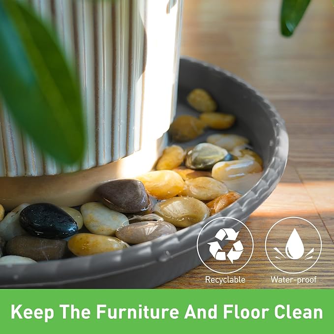 MUDEELA 2 Pack of 12 inch Plant Saucer, Durable Plastic Plant Trays for Indoors, Grey Plastic Flower Plant Pot Saucer, Made of Thicker, Stronger Plastic, with Taller Design