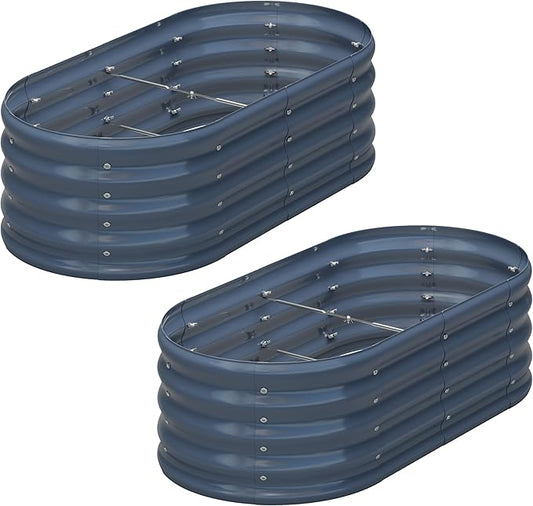 KFN 2PCS 4x1.8x1FT Galvanized Raised Garden Bed,Raised Garden Bed Kit-Oval Metal Vegetable Box,Large Planter Flower Boxes Outdoor,Planting for Vegetables,Flower,Herb,Grey,0.7mm