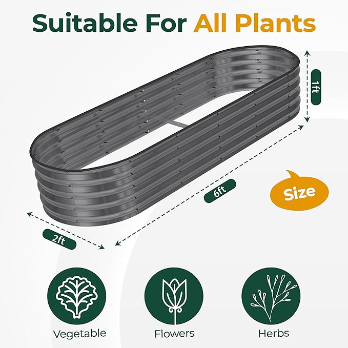 Utopia Home Galvanized Raised Garden Bed, 6 by 2 by 1 feet Lightweight Planter Boxes Outdoor with Easy Assembly, Large Garden Bed for Vegetables, Fruits, Flowers, Dark Grey