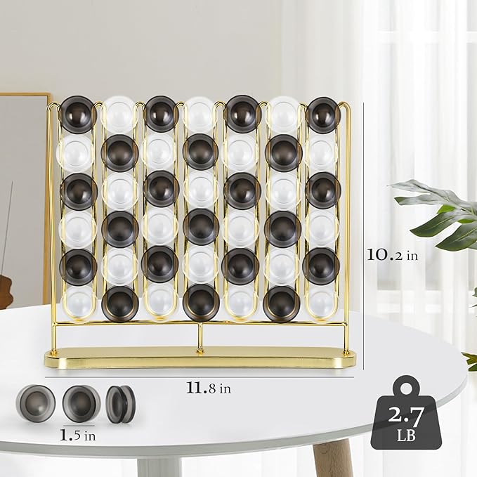 Artistic 4 in a Row Game, Upgraded from Classic Strategy 4 in a Row Board Game, 2 Player Travel Board Games, Metal Game Board & Acrylic Pieces, Home Decoration, Great Gift