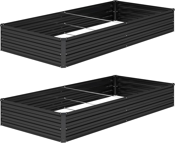 8x4x1ft(2 Pack) Galvanized Raised Garden Bed,Outdoor Planter Box Metal Patio Kit Planting Bed for Vegetables Flowers Herb,Black