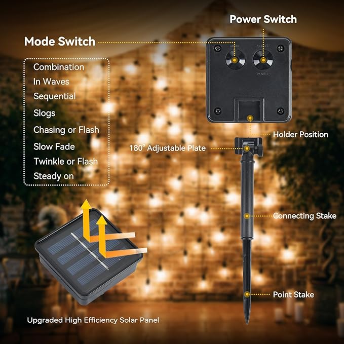 ELUTENG Outdoor String Lights 100 LED 39.4FT Solar Lights Outdoor Waterproof with 8 Lighting Modes Decorative Butterfly Solar Powered Patio Lights for Garden Yard Balcony Porch Wedding Party Decor