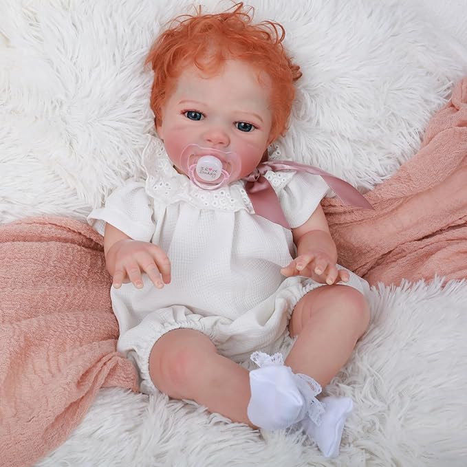 WOOROY Realistic Reborn Baby Dolls Girl- 20 Inch Lifelike Newborn Dolls with Red Hair and Open Eyes, Weighted Cloth Body Real Life Baby Doll with Accessories and Gift Box for Kids 3+
