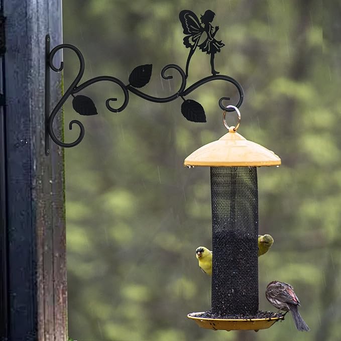 Hanging Plants Bracket 12" Angel Planter Outdoor Hooks Hangers for Flower Baskets Pot Bird Feeder Wind Chimes Lanterns Patio Garden Outdoor Indoor Metal Black, 2 Pack