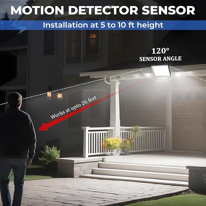 113-LED Outdoor Solar Lights with Motion Sensor, 9000K Cool White, 5M Long Wire, IP65 Waterproof Luces solares para exteriores Yard, Garden, Driveway, Patio, with 2 Year Warranty.