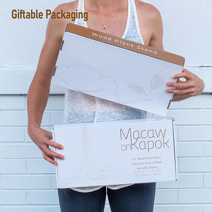 Macaw on Kapok Wood Plant Stand,Fits 8 10 12 to 14 inch Plant Pot,Acacia Solid Wood,Planter Stands for Indoor Plants,Outdoor Planter Large,Modern Plant Holder,Mid Century Plant Stand,Flower Pot Stand