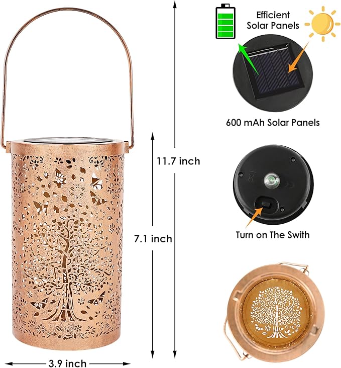 Fabuday Tree of Life Outdoor Solar Lantern Waterproof - Hanging Solar Power Lights Led for Outside, Garden Decor for Patio, Porch, Balcony, Yard and Deck, Gardening Decorations Gifts for Women Mom