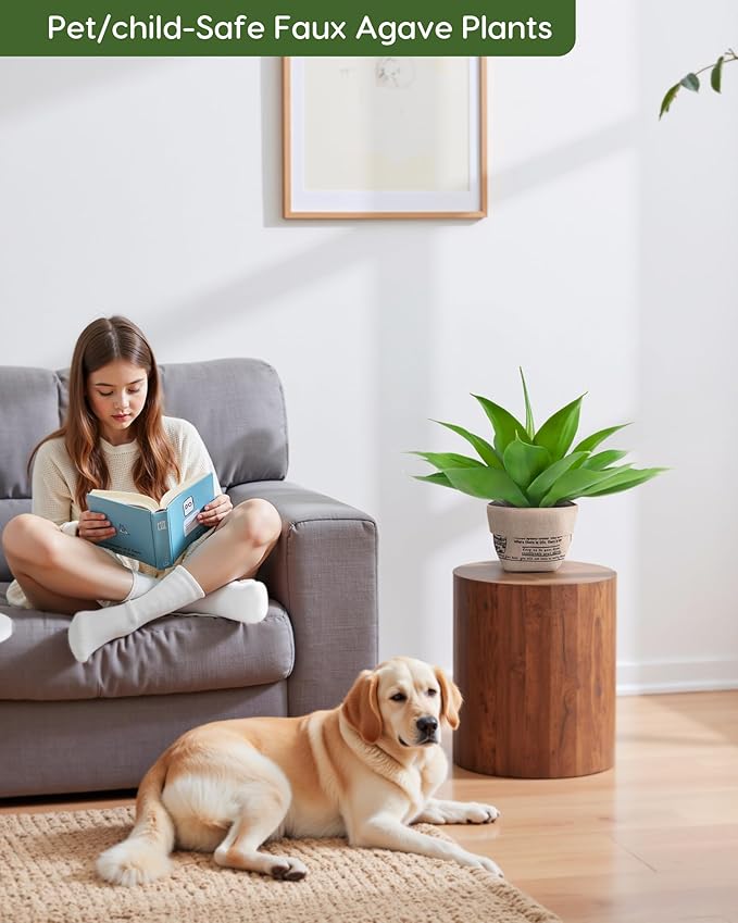 Velener Fake Agave with Burlap Bag, Artificial Plant Outdoor Agave - Fake Plants for Indoor and Outdoor Decor(16 Inch)