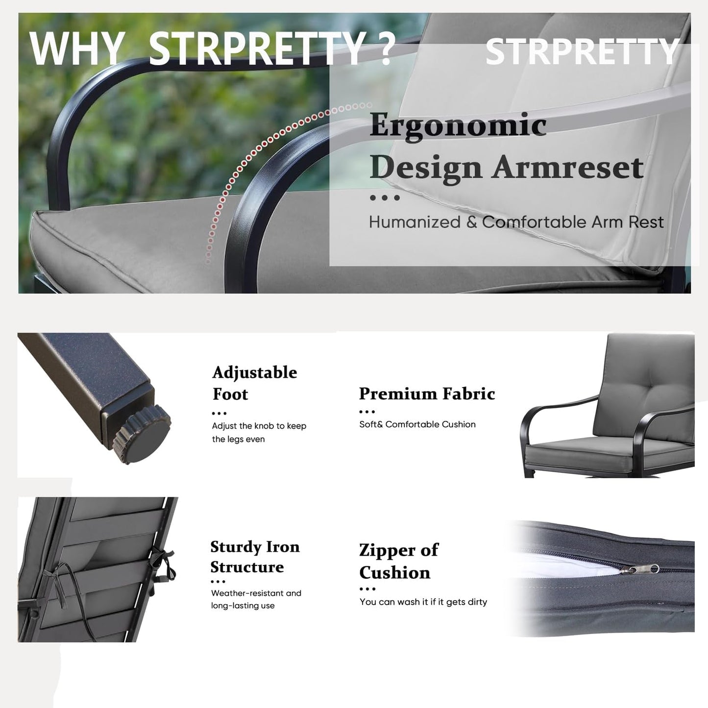 Patio Swivel Bar Stools Set of 6, Outdoor Bar Height Patio Swivel Chairs with Cushion for Garden Balcony Backyard (Grey)