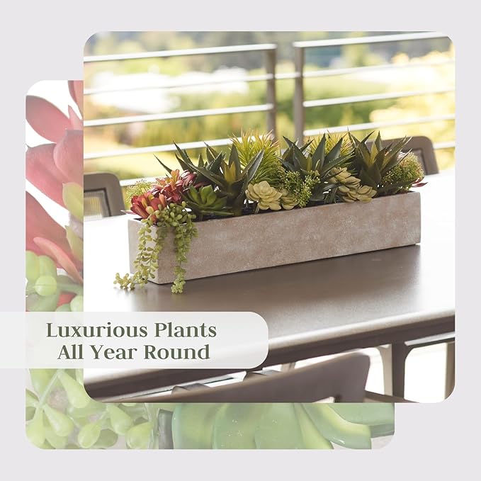 Oblong Faux Succulent Arrangement, 27" Premium Artificial Indoor Plant Enhances Interior Design, Display on any Surface in Your Home Adding an Inviting Touch of Nature, Natural Planter Pot Included