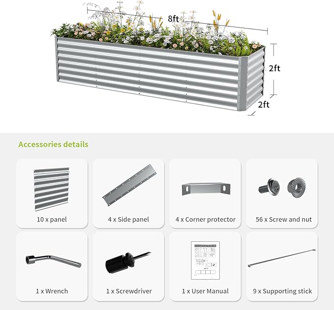 8X2.3X2FT Galvanized Raised Garden Beds Outdoor,Planter Raised Beds for Gardening, Vegetables, Flowers,Large Metal Garden Box,Deep Plant Flower pots Outdoor.