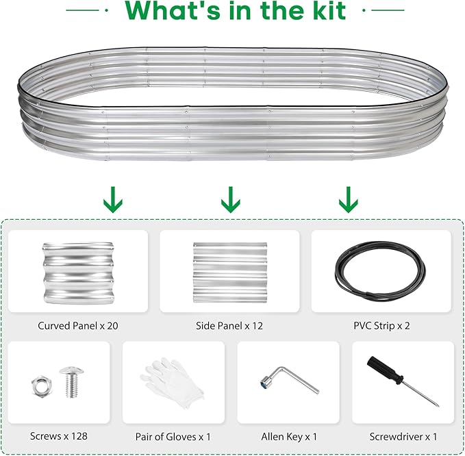 JERIA 2 Pcs 8×4×1ft Oval Raised Garden Bed,Galvanized Raised Garden Bed Kit Outdoor Metal Gardening Planter Box for Vegetable, Fruits, Flower,Herbs