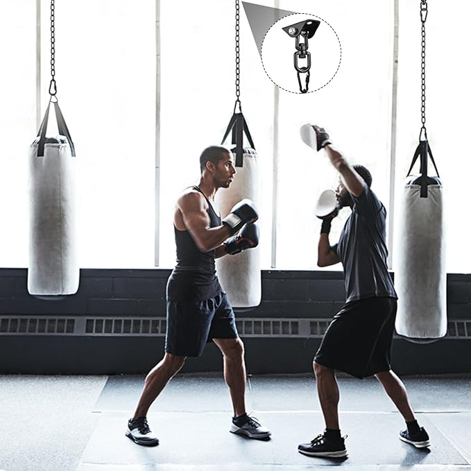 JACNITAD Hammock Chair Hanging Hardware Kit with Chain and Spring, Heavy Duty Porch Swing Hanger, 360 Swivel Ceiling Hooks for Punching Bag,Gym (Black)