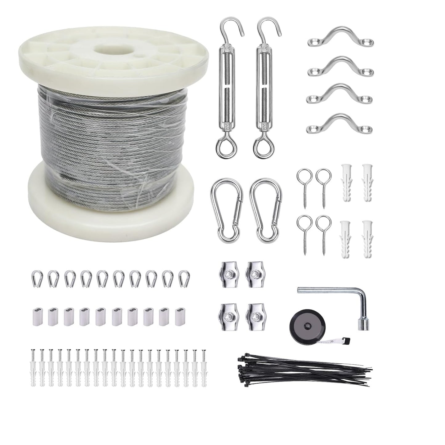 1/8" Wire Cable Rope Kit ,Vinyl Coated 304 Stainless Steel Wire – 100FT 7x7 Strand Cable with Turnbuckles,String Lights Hanging Kit for Outdoor, Garden,Patio, Crafts, Hanging Lights