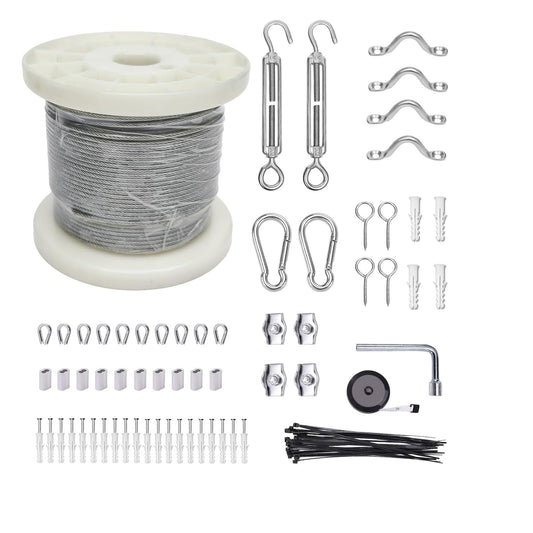 1/8" Wire Cable Rope Kit ,Vinyl Coated 304 Stainless Steel Wire – 100FT 7x7 Strand Cable with Turnbuckles,String Lights Hanging Kit for Outdoor, Garden,Patio, Crafts, Hanging Lights