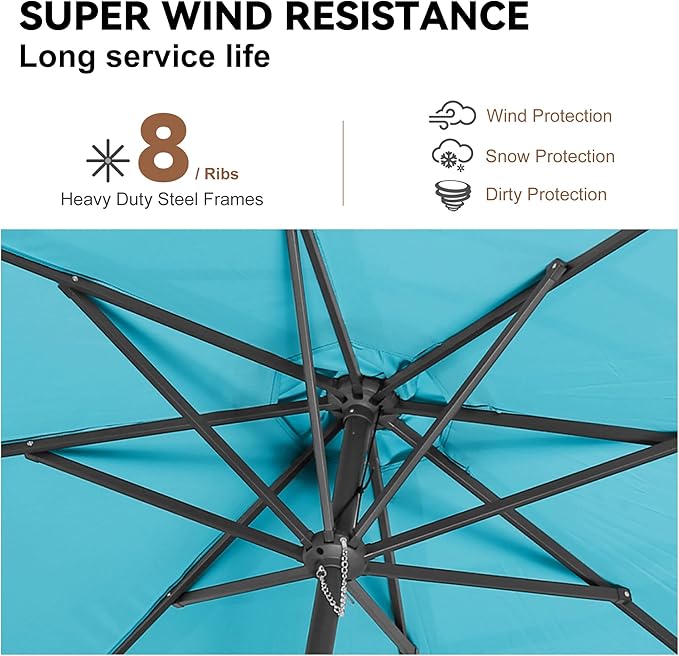 11ft Outdoor Patio Umbrella - Table Umbrella Waterprool UV Protection, Sombrillas de Patio with Push Button Tilt&Crank, Sun Umbrella for Pool, Porch, Garden, Deck, Backyard(Sky Blue)