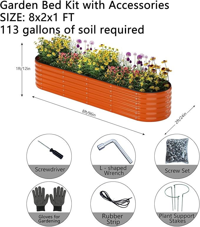 Galvanized Metal Planter Raised Garden Bed Kit for Gardening Outdoor,8x2x1ft Planter Grow Garden Box Raised Flower Bed,Long Vegetable Clearance Herb Raised Garden Beds for Gardening