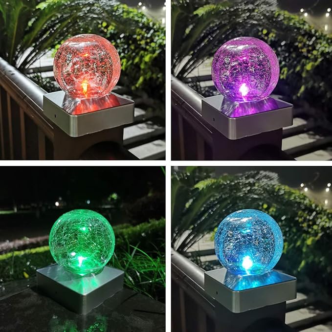 4x4 Solar Post Cap Lights Deck Fence Outdoor Railing Lights Decorative Solar Powered Gazing Ball Caps LED Lamp for Garden, Patio, Pathway
