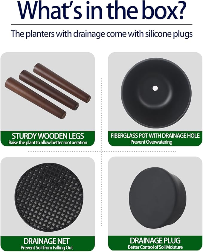 12 Inches Plant Pot with Stand, Large Decorative Standing Planters with Drainage Holes for Indoor Plants, Modern Gray Flower Pots with Legs