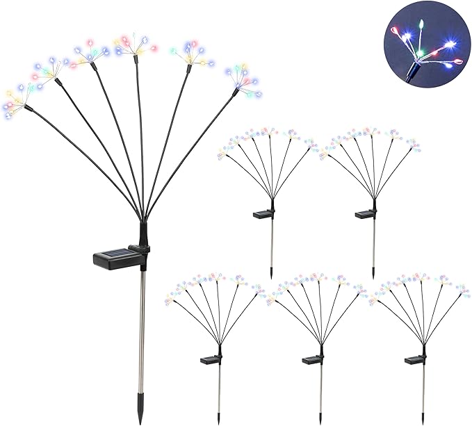 Solar Garden Decor Lights Outdoor, Solar Powered Lights Waterproof for Yard Patio Porch Flowerbed, Fairy Gardening Supplies Gifts Firwork(6 Pack Multi-Colored)
