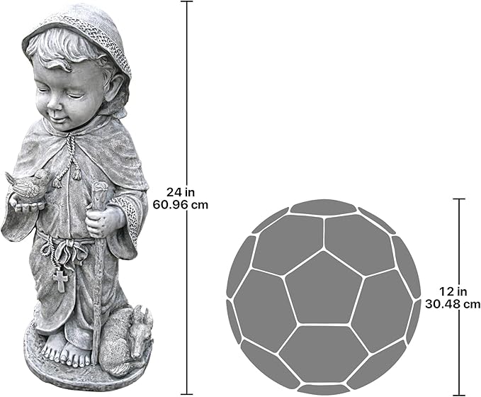 Design Toscano Baby Francis of Assisi Animal Patron Religious Garden Statue, Large Size, 23 inches tall, Cast Stone Resin, Gray Stone Finish