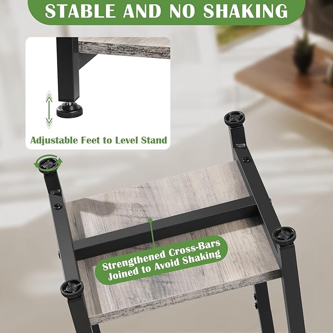 Extra Tall Plant Stand Indoor,40 Inch Plant Stands,2 Tier Metal Plant Stand with Heavy Duty Wood,Greige and Black