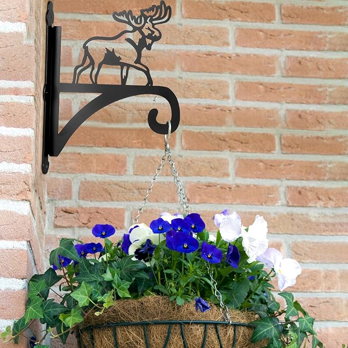 ATKKE Hanging Plant Bracket Hangers Indoor Iron Wall Mount,11” Moose Silhouette Ornamental Iron Hangers Hookers for Flower Pot Lantern Bird Feeder Wind Chimes