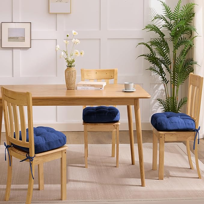 Chair Cushions, Dining Chair Cushions, Tufted Indoor Chair Pads, Set of 2, Navy Blue, 16.5'' x 16.5'' x 3.5''