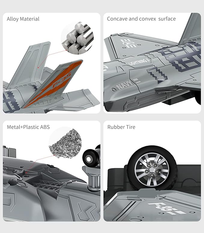 Geyiie Airplane Toy for Kids 3-8, Alloy Fighter Jet Toy Plane with Lights and Sounds, Durable Diecast Metal Airplane Model, Birthday for Boys and Girls