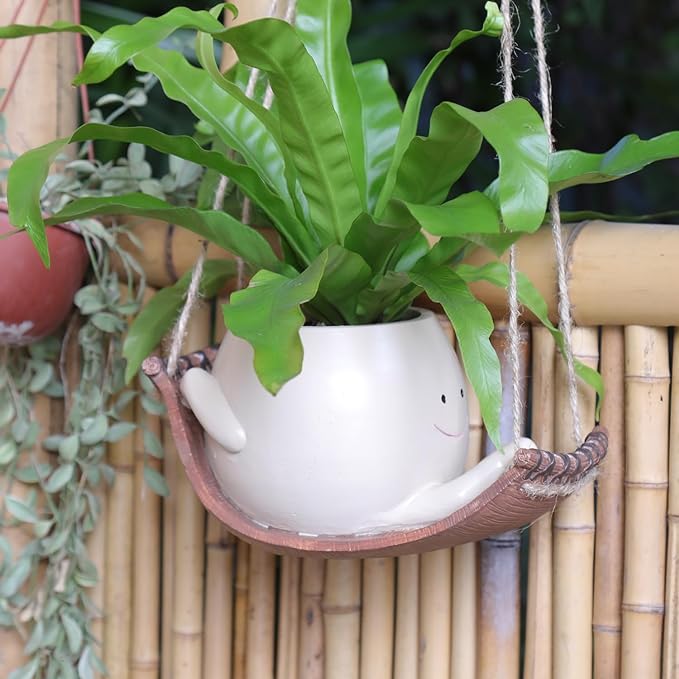 Hanging Hammock Planter Pot Swing Smile Face Planter for String of Pearls Plant Live Resin Head Flower Pots for Indoor Outdoor Plant Gift Ideas for Mother Day, Christmas