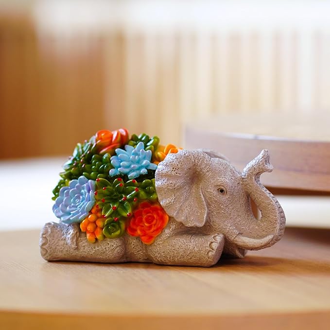 Outdoor Elephant Key Hider Statue - Cute Succulent Elephant Hide a Key Outdoor Decorative - Small Gift Box for Women, Home Decor & Elephant Gifts (Elephant)