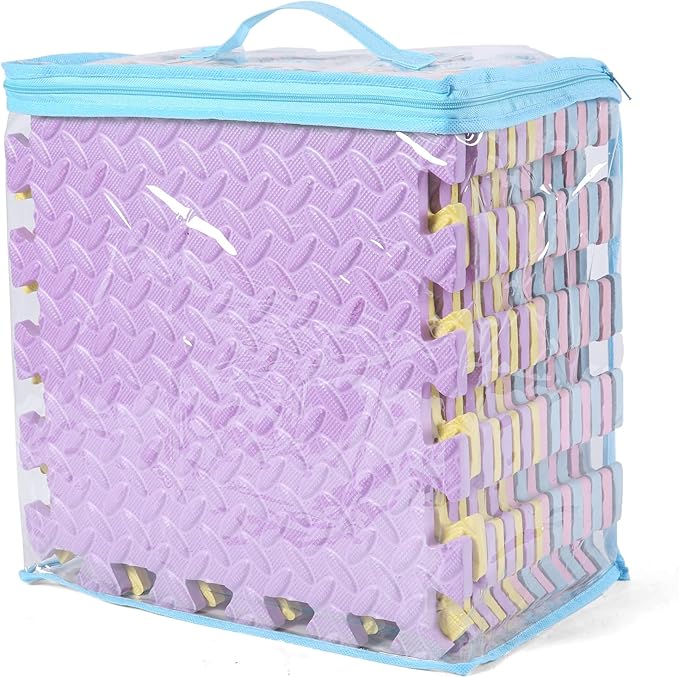 Foam Play Mat for Baby, EVA Non-Toxic Interlocking Floor Mats, Solid Colored Foam Puzzled Floor Mats, Baby Play Mat Exercise Mats, 16 Tiles(Pink/Purple/Yellow/Light Blue)
