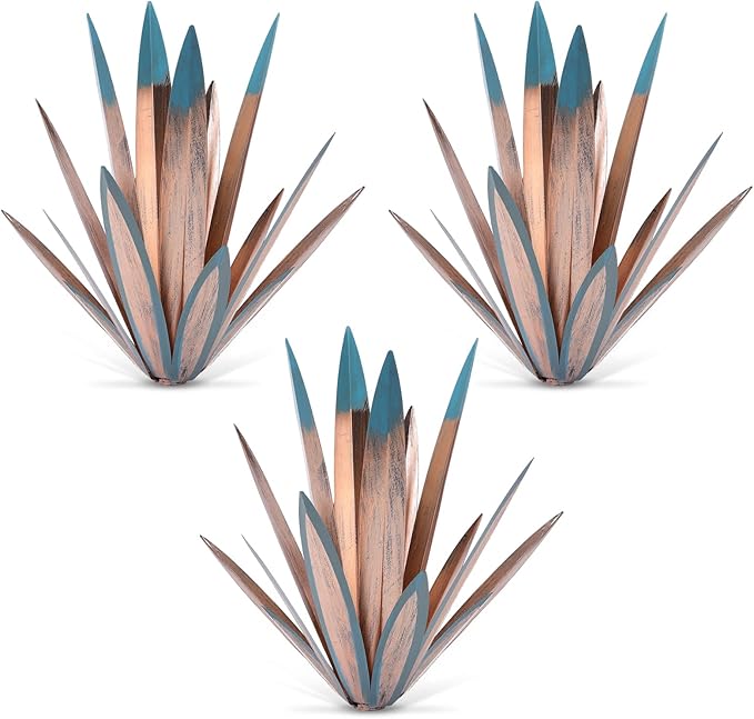 Large Tequila Rustic Sculpture, Rustic Metal Agave Plants for Outdoor Patio Yard, Home Decor Hand Painted Metal Agave Garden Yard Statue, Outdoor Lawn Ornaments (3 Big)