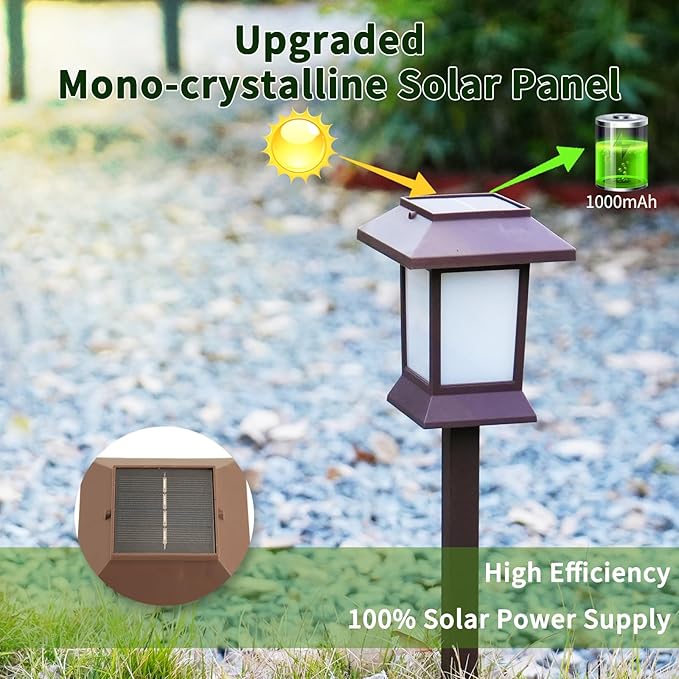 Solar Pathway Lights Outdoor with Flickering Flame, IP65 Waterproof, 6PK Solar Flame Lights with Hook, Upgraded 1000mAH Battery, Up to 12Hrs, Auto On/Off, Decor for Garden, Walkway