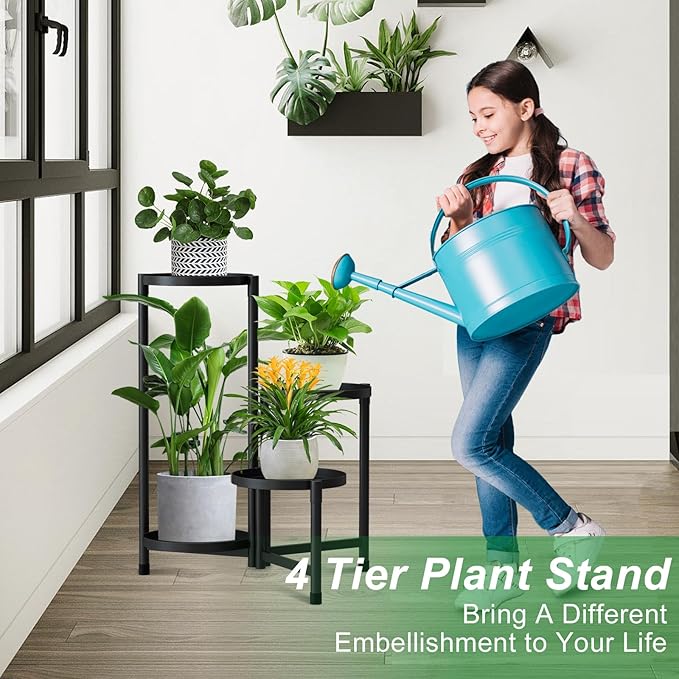 Plant Stand Indoor Outdoor, 4 Tier Black Metal Plant Stands Indoor Clearance,28in Tall Corner Flower Pot Holder Stands Shelves for Plants Multiplefor Patio, Living Room, Garden,Balcony