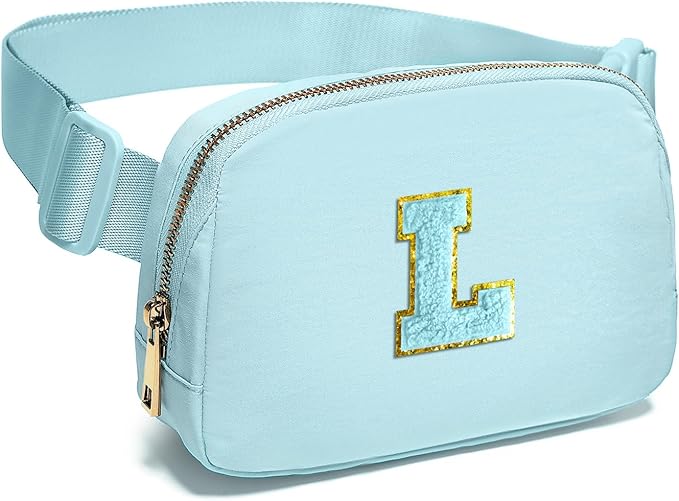 Gitus Gifts for 8 9 10 11 12 Year Old Girls Belt Bag Fanny Pack Crossbody Bags with Initial Letter Patch Cute Stuff Birthday Gifts for Teen Girls Women Personalized Trend Stuff (Icing Blue-L)