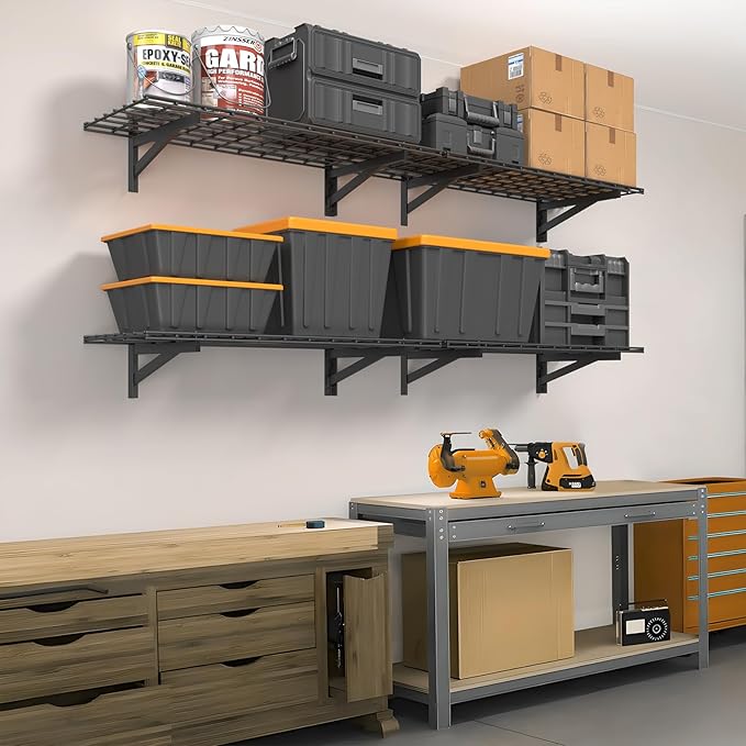 4 Pack Heavy Duty Garage Wall Shelving Set (1.5x4ft), Wall Mounted Garage Shelves 1000lbs Capacity, 18"x96" Shelf Storage Rack Floating Shelves, Black