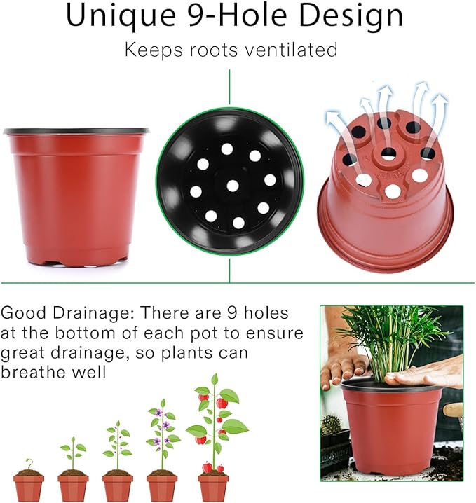 VIVOSUN 50 Pcs 6 Inch Plastic Plant Nursery Pots, Seed Starting Pot, Flower Plant Container for Seedlings, Cuttings, Transplanting