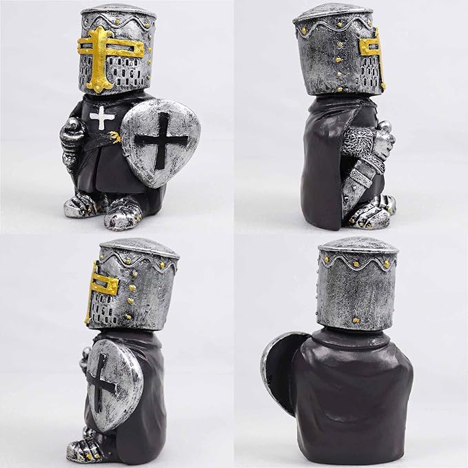 nezababy 8 pcs Knight Gnomes Guard Garden Statue Decoration Medieval Wee Crusader Battle Swordsman Fighting Outdoor Figurines Lawn Decor Resin (G)