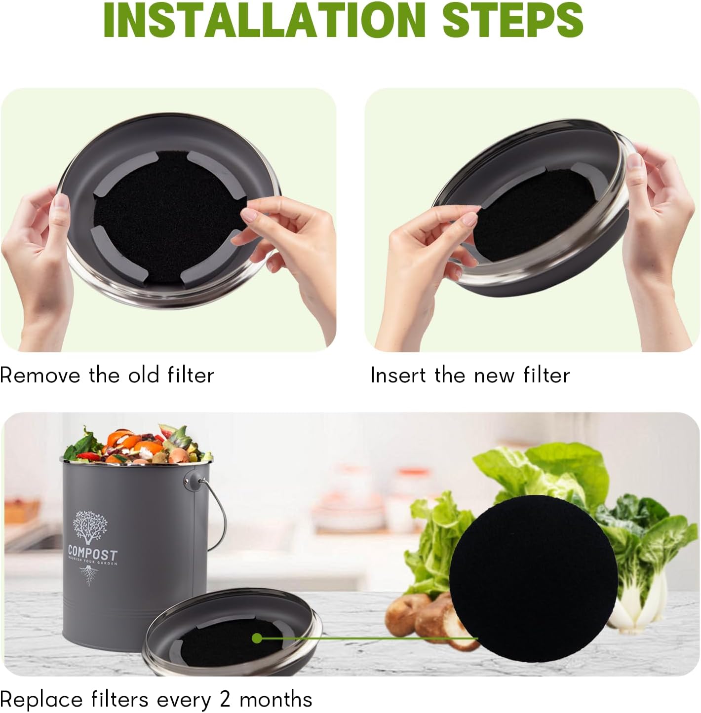 12 Pack - 6.7 Inch Round Compost Bin Charcoal Filters,Extra Thick Activated Carbon Charcoal Filters for Longer Lasting Odor Control, Fits Countertop and Home Bucket Kitchen Compost Bins (Refill)