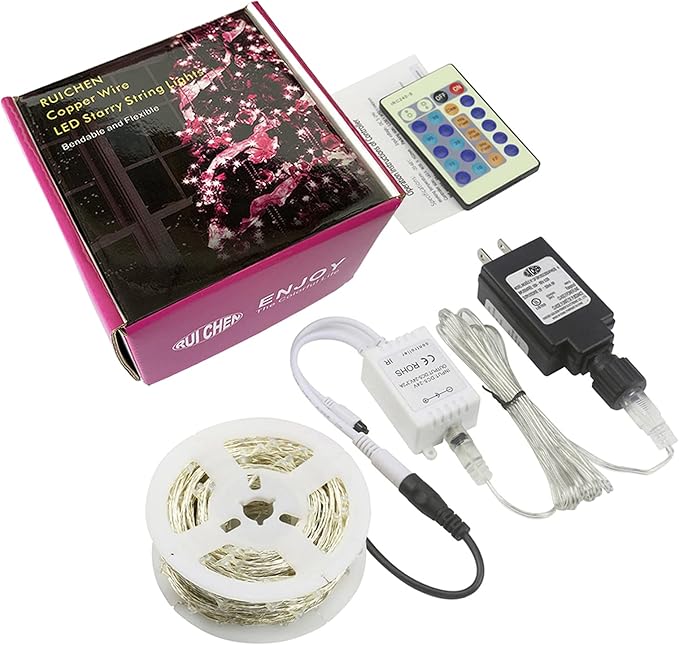 RUICHEN Red Dimmable Fairy Lights Plug in, Super Long 165 Ft 500 LED Twinkle String Lights with Remote, Waterproof Silver Wire Firefly Lights for Christmas Wedding Party Bedroom Patio Garden