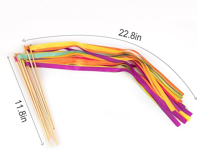 100pcs Rainbow Ribbon Stick Wands with Gold Bell, Multi-Colored Fairy Wish Wands Party Rhythm Send-Off Idea Ribbon Streamers for Wedding, Bridal Shower, Pride Parade, Ceremony Exit Photo Props