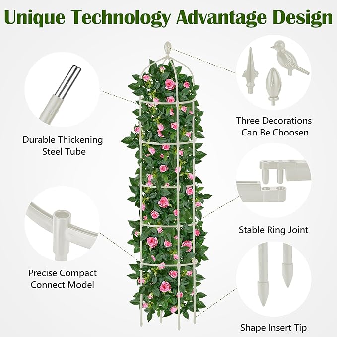 Garden Obelisk Trellis for Climbing Plants Outdoor 6.7 Ft Rose Bush Round Trellis for Pots Rustproof Metal Plant Flower Trellises for Clematis Vine Jasmine Support Outdoor Indoor