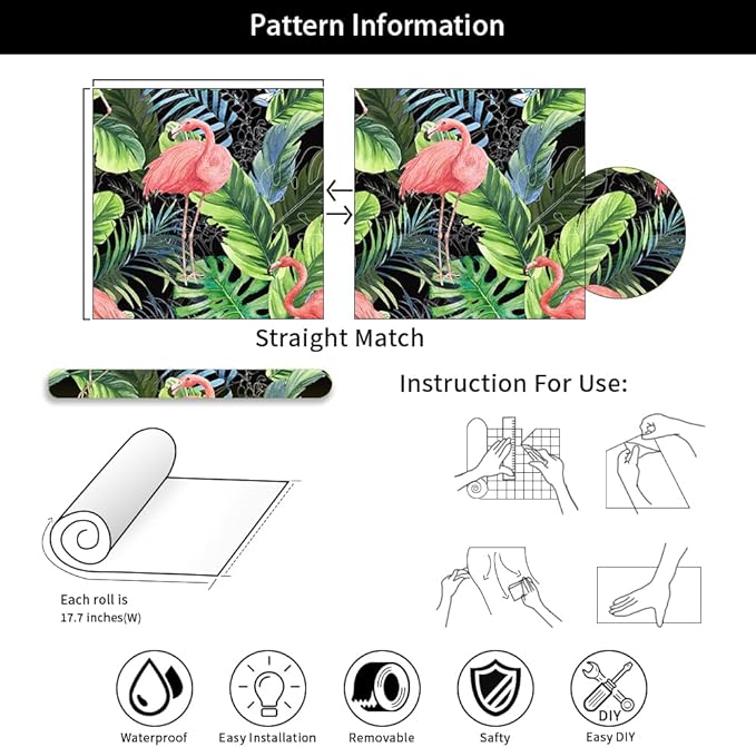 Hawaii Tropical Flamingo Palm Tree Peel and Stick Wallpaper Self Adhesive Removable Easy Peel Off Stick on Wall Paper for Bedroom Cabinet Renter