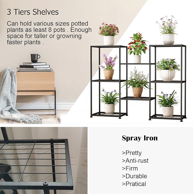 Metal Plant Stand Indoor Metal Plant Stands Outdoor Tiered Plant Shelf for Multiple Plants, 8 Tiers Plant Rack Holder Garden Shelves Flower Stand for Living Room Patio Corner (8 Tiers-A)