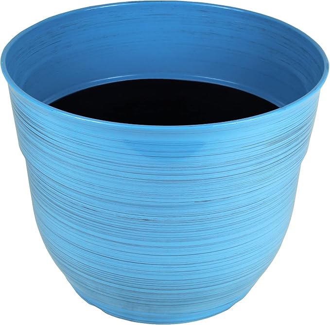 Garden Elements Indoor/Outdoor Glazed Brushed Happy Plastic Planter, Large, Bright Blue, 15" (Pack of 2)