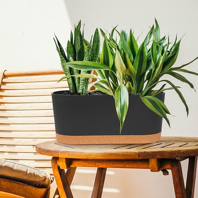 QCQHDU 2 Pack Window Planter Box 16” x 7", Self Watering Plant Pots for Indoor Plants Home Garden Flower Pot with Drainage Hole and Tray